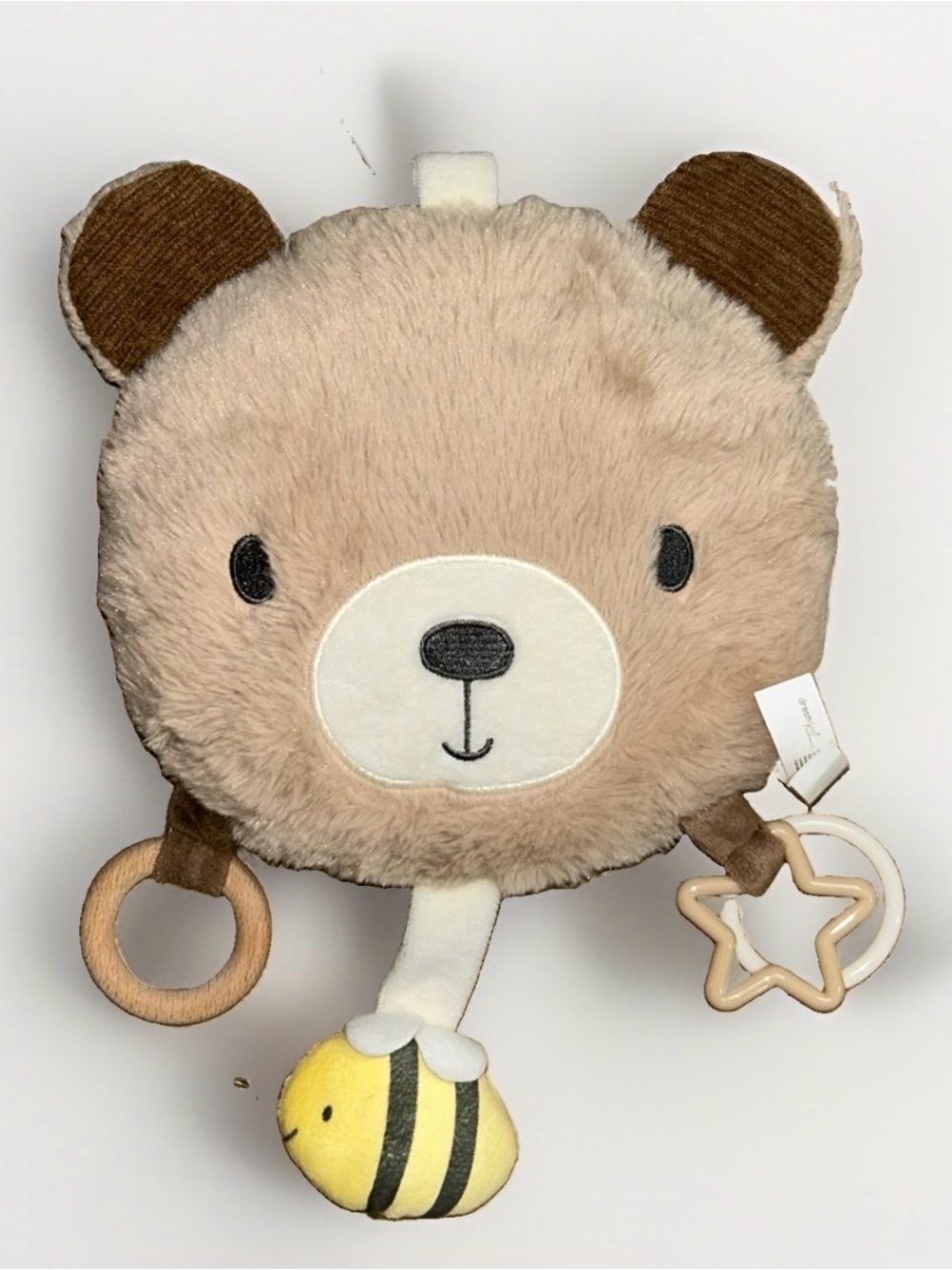 DREAM GRO plush baby activity toy tan/white/yellow BEAR/BEE motif Lovey